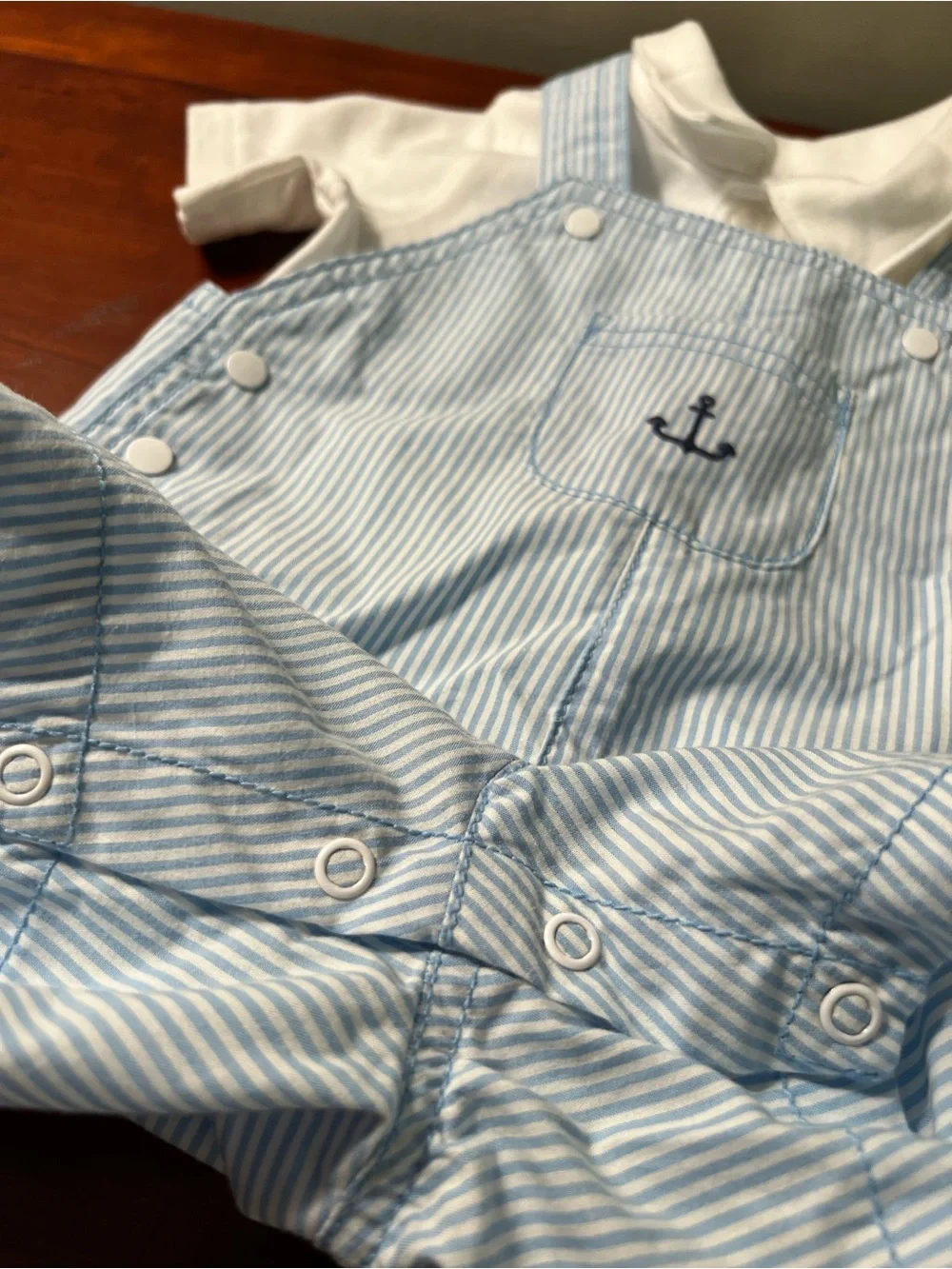 Carter's Light Blue & White Striped Anchor Shortalls with White Polo size 9 NWT